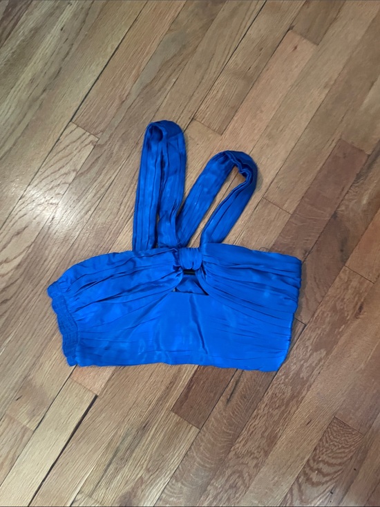 Zara Tops - Zara Bright Blue Pleated Tie-Front Crop Tank